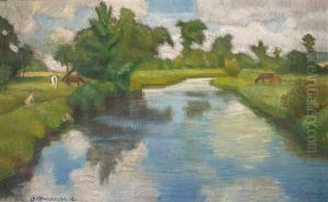 "sommertag An Der Wumme"  / Reverse: "brucke Uber Einen Wummestreek" by Otto Modersohn