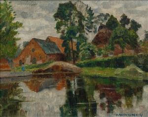 Village By The Water Near Worpswede by Otto Modersohn