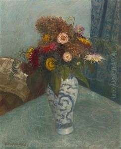 Straus Mit Hortensie In Chinesischer Vase by Otto Modersohn