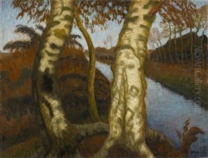 Birken Am Moorkanal. Verso: Dorfstrase In Fischerhude by Otto Modersohn