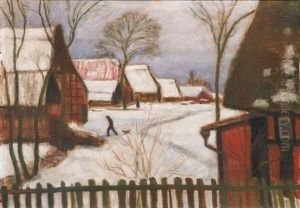 Im Dorf - Winterlandschaft Gniddenburg In Fischerhude