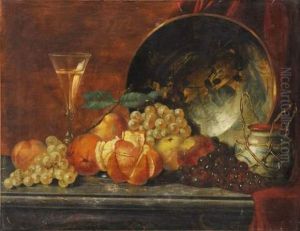 Nature Morte Aux Raisins, Oranges Et Ceramiques Japonaises