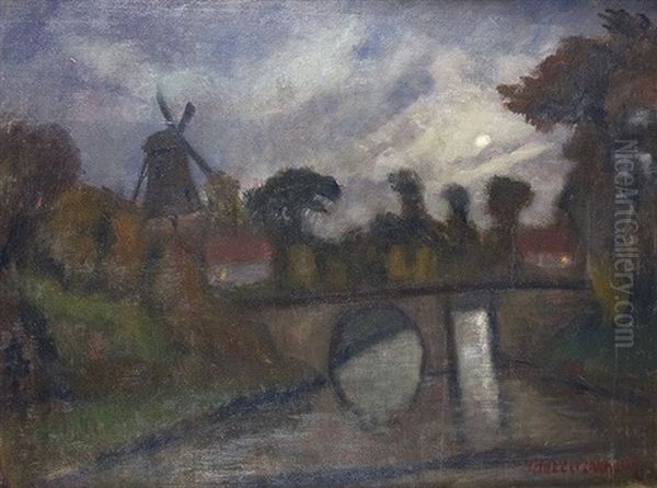 Mondnacht Mit Brucke Und Muhle - view 1