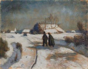 Winterlandschaft Mit Kirchgangern (+ 2 Pastel Sketches, Verso) Winterlandschaft Mit Kirchgangern (+ 2 Pastel Sketches, Verso)