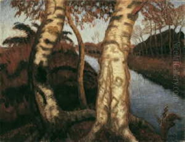 Birken Am Moorkanal (+ Dorfstrase In Fischerhude, C.1910, Verso) - view 1
