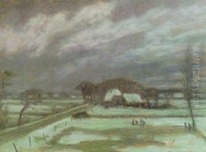 Winterabend An Der Strasse Nach Fischerhude