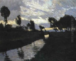 Moorlandschaft Mit Kanal Am Abend by Otto Modersohn