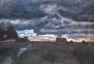 Moorlandschaft Mit Kate Am Abend by Otto Modersohn