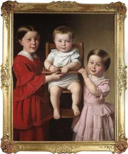 Triple Portrait Of The Siblings Josefa , Maria And Theresia Von Liechtenstein by Ludwig Beyfuss