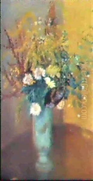 Herbstblumenstrauss In Turkisfarbener Vase - view 1
