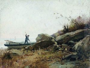 Homme A La Barque Dans La Baie De New-york by Pierre-Marie Beyle
