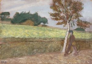 "landschaft Am Weyerberg Mit Schreitendem Mann" by Paula Modersohn-Becker