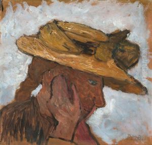 Madchen Mit Strohhut Im Profil Nach Rechts by Paula Modersohn-Becker