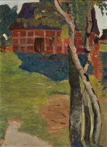 Birch Trunks Before A Barn