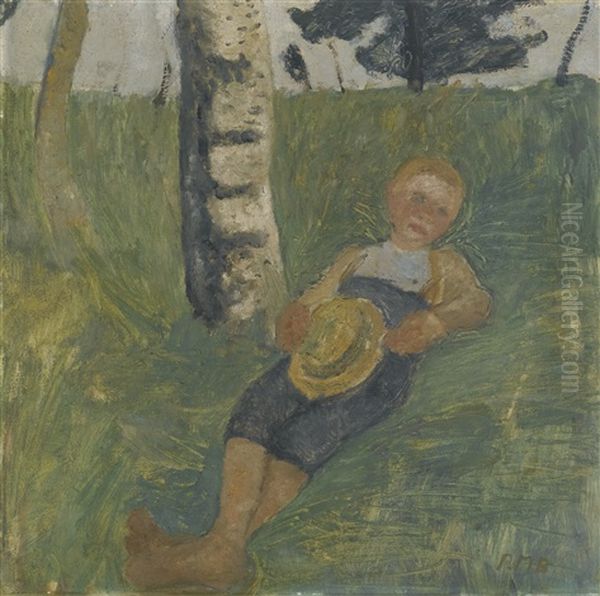 Junge Am Birkenstamm Im Gras Liegend (young Man Lying In Grass Next To A Birch Tree) - view 1