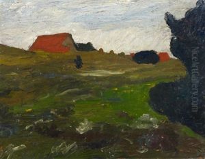 Landschaft Mit Busch Und Roten Hausern
