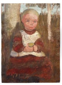Sitzendes Kind An Einer Birke (kind Mit Frucht) (+ Bauernmadchen Am Hang Vor Wolkigem Himmel, Verso) by Paula Modersohn-Becker