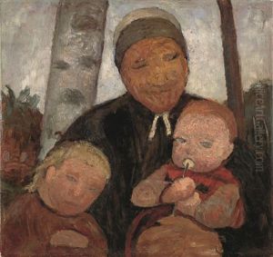 Bauerin Mit Kind Und Saugling Zwischen Birkenstammen by Paula Modersohn-Becker