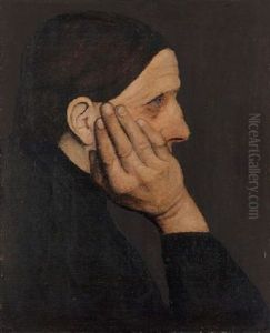 Brustbild Einer Frau Im Profil Nach Rechts, Den Kopf Auf Die Rechte Hand Gestutzt by Paula Modersohn-Becker
