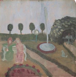 Zwei Frauen Im Garten Mit Springbrunnen by Paula Modersohn-Becker