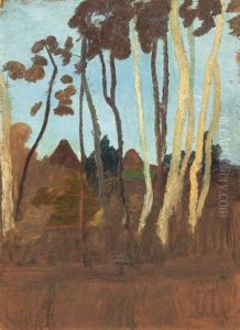 Landschaft Mit Birken, Im Hintergrund Zwei Hausgiebel by Paula Modersohn-Becker