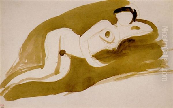 Femme Nue Allongee Sur Le Cote Gauche, La Tete Appuyee Sur La Main Gauche - view 1