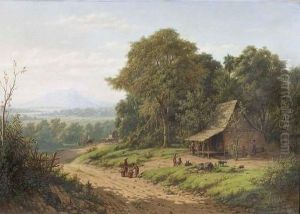 Landschaft Mit Eingeborenen Auf Java.