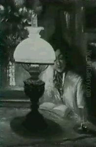 Woman Reading By Lamplight by Theodore P. Modra