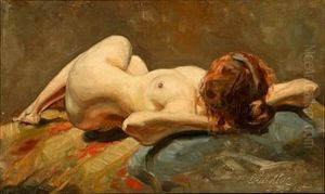 A Female Nude On A Bed by Louis Maria Niels Peder Halling Moe
