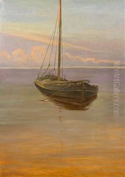 A Small Sailing Ship At Anchor - view 1