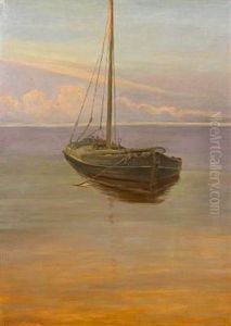 A Small Sailing Ship At Anchor