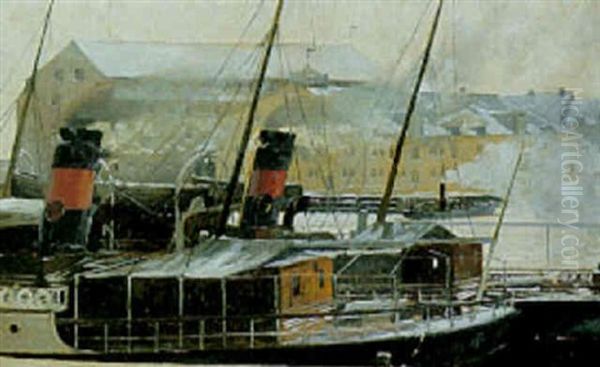 Fra Havnen I Christiania, (oslo) I Forgrunden Dfds Dampskib - view 1