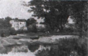 A View Of A River Bank In Summer by Anderly Johann Moeller