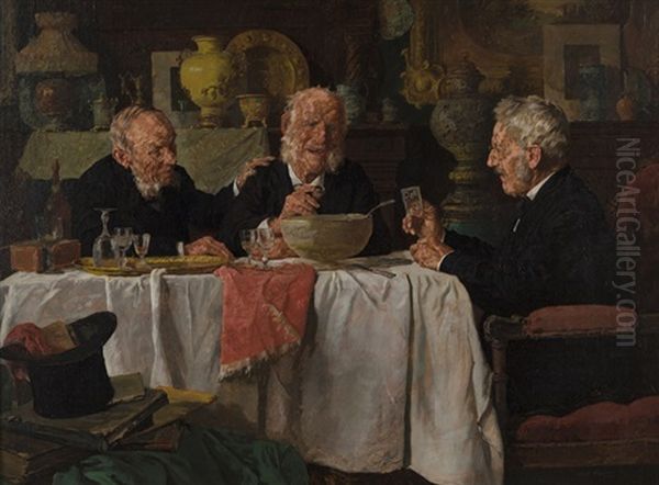 Three Men At A Dining Table - view 1