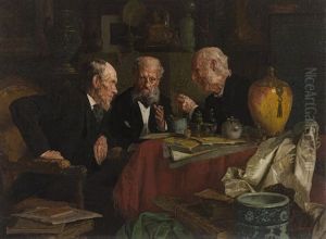 Three Men In An Interior by Louis Charles Moeller