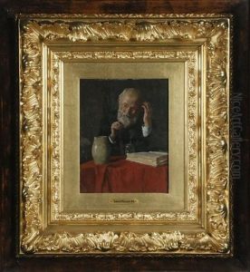 Elderly Gent With Book, Stein And Pitcher by Louis Charles Moeller