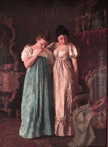 Two Women Contemplating A Lute by Louis Charles Moeller