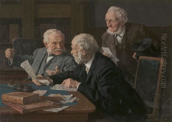 Three Men Having A Discussion Over Paperwork - view 1