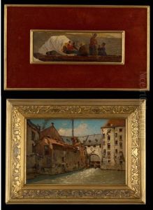 Vue De L'ecluse (+barque Au Coucher Du Soleil, Smllr) by Jean Baptiste van Moer