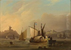 Hafenzene Mit Zahlreichen Booten Im Abendlichen Licht by Joseph Jodocus Moerenhout
