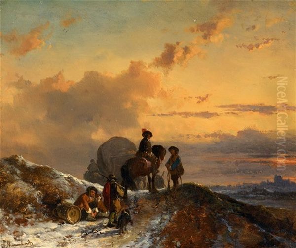 Winter Landscape With Soldiers At Rest - view 1