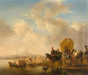 Bauern Beim Heuen Am Wasser by Joseph Jodocus Moerenhout