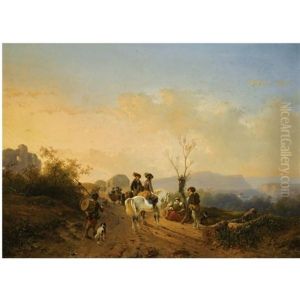 Travellers In A Summer Landscape by Joseph Jodocus Moerenhout