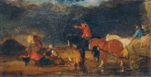 Farmworkers Returning Home And Resting Women At A Ford by Joseph Jodocus Moerenhout