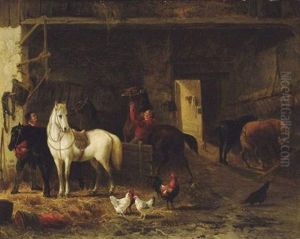 Paardenstalinterieur by Joseph Jodocus Moerenhout