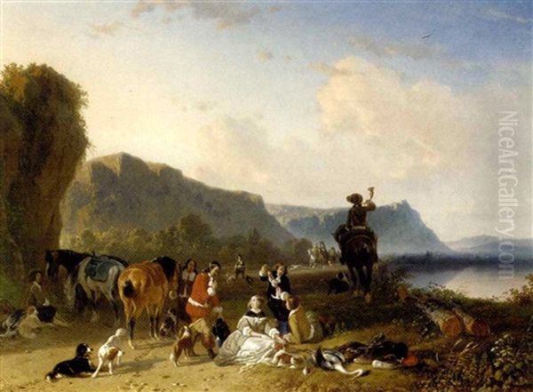 Ontspanning Na De Reigerjacht: An Elegant Hunting Party At Rest - view 1