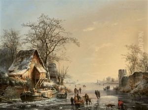 Animated River Landscape In Winter by Albert Eduard Moerman