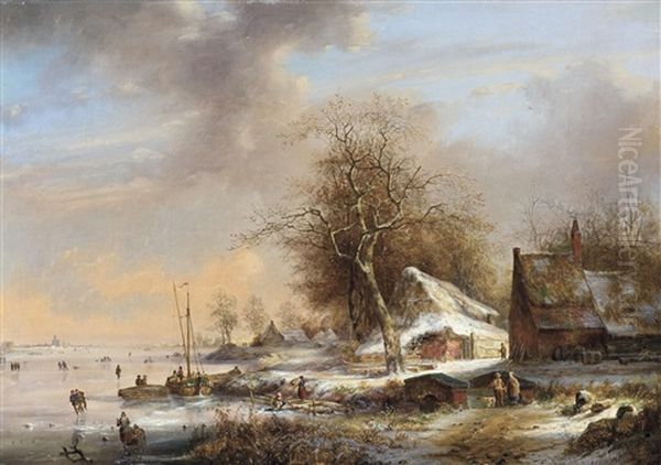 Paysage Hivernal Avec Patineurs - view 1