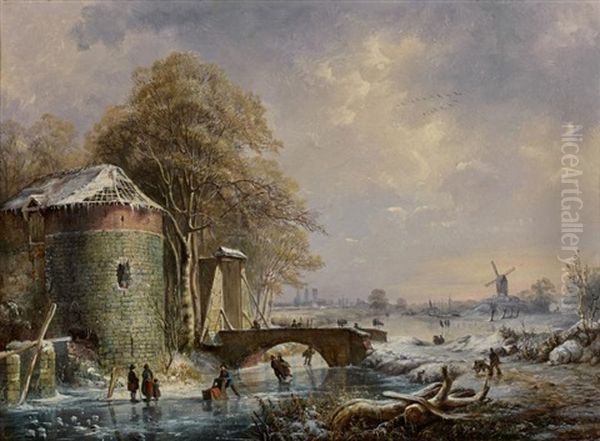 Patineurs Sur Une Riviere Gelee - view 1