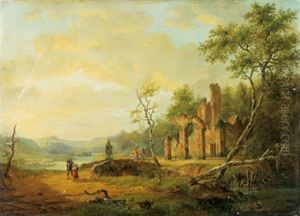 Weite Landschaft Mit Ruinen Und Blick Auf Eine Stadt Im Hintergrund by Albert Eduard Moerman